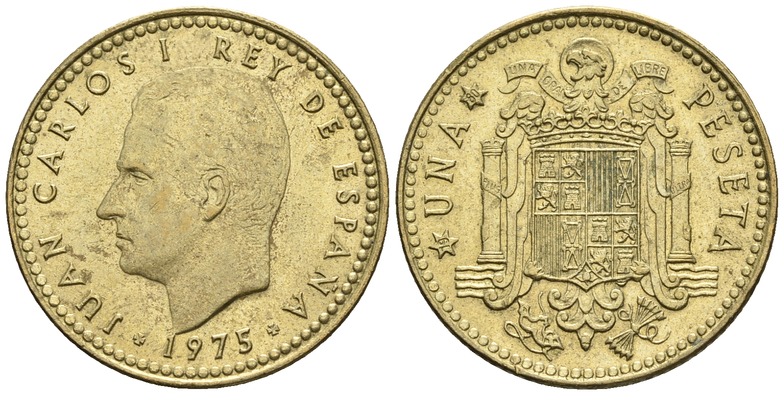 Испания 1 песета 1975 (80) Хуан Карлос I (1975-2014) KM 806 алюминиевая бронза 85-717