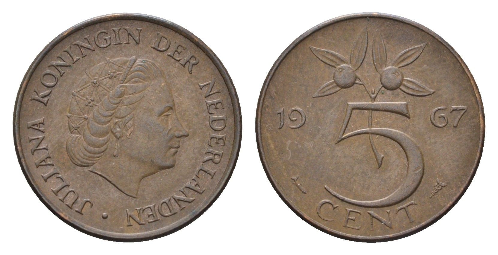 Нидерланды 5 центов 1967 Юлиана (1948-1980) KM 181 бронза 4685-127