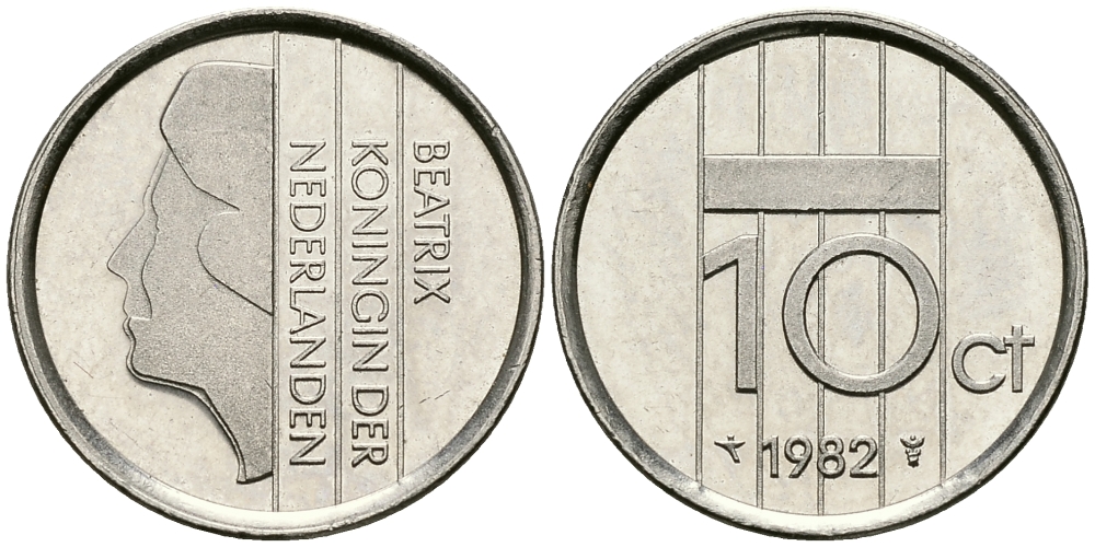 Нидерланды 10 центов 1982 Беатрикс (1980-2013) KM 203 никель 96-568