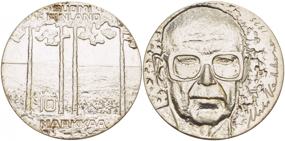 Финляндия 10 марок 1975 S-H, 75 лет президенту Урхо Кекконену KM 54 серебро UNC 1515-1625