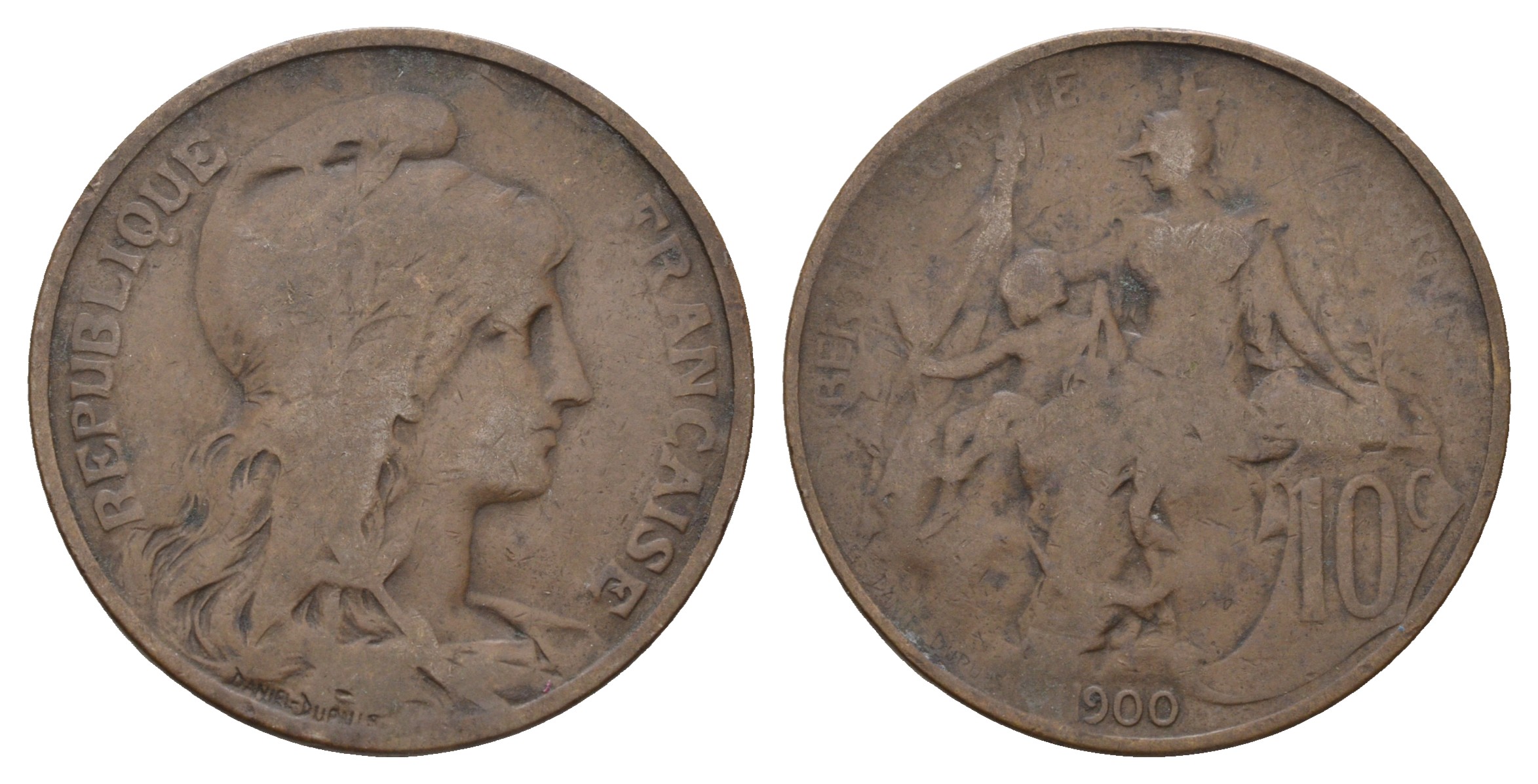 Франция 10 сантимов 1900 тип Даниэль Дюпюи KM 843, LA FRANC 136.9 бронза 4683-241