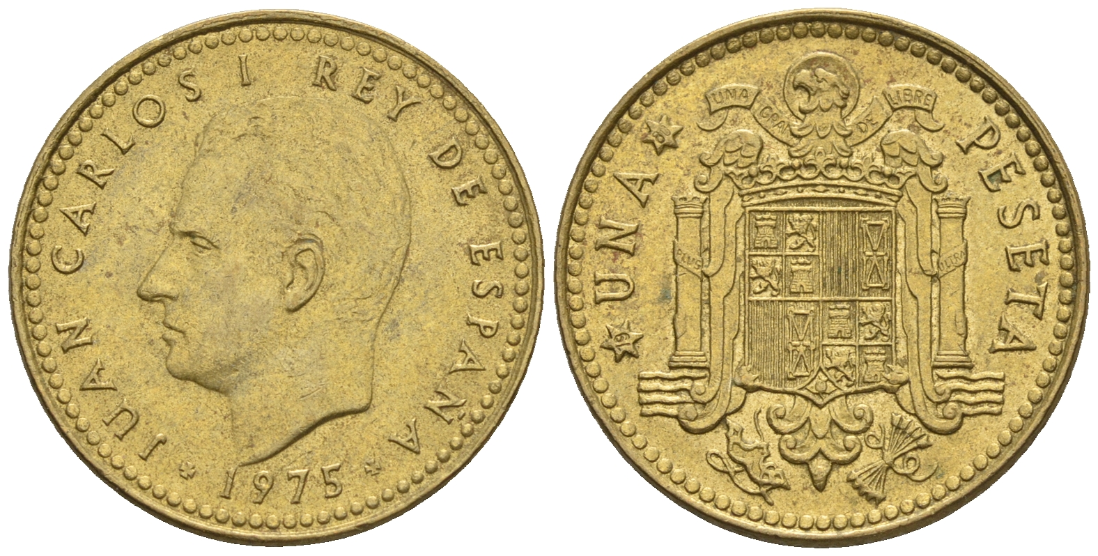 Испания 1 песета 1975 (80) Хуан Карлос I (1975-2014) KM 806 алюминиевая бронза 54-1045