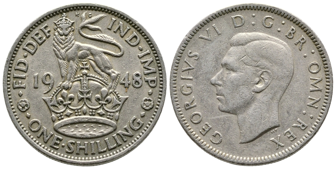 Великобритания 1 шиллинг 1948 Георг VI (1936-1952), Английский герб KM 863, Spink 4105 медно-никель 3999-1025