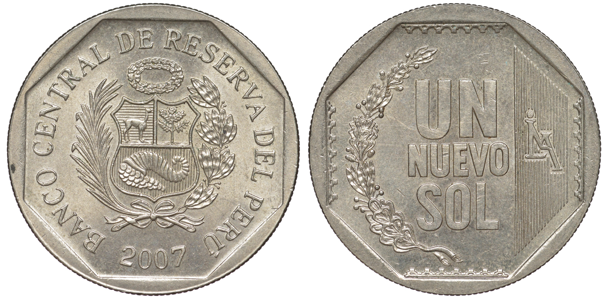 Перу 1 новый соль 2007 KM 308.4 медно-никель UNC 4605-232
