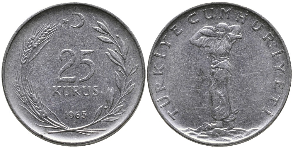 ТУРЦИЯ 25 КУРУШЕЙ 1965 KM 892.2 нержавеющая сталь 4541-547