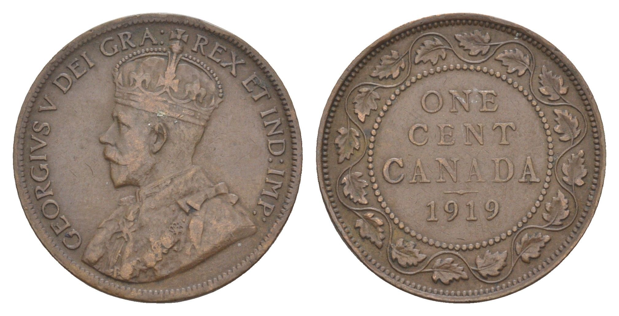 Канада 1 цент 1919 Георг V (1910-1936) KM 21 бронза 4631-555