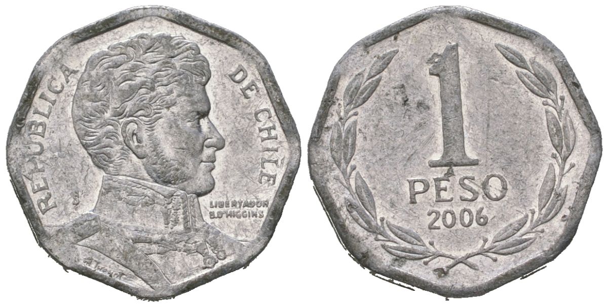 Чили 1 песо 2006 So KM 231, Schon 79 алюминий 4621-342