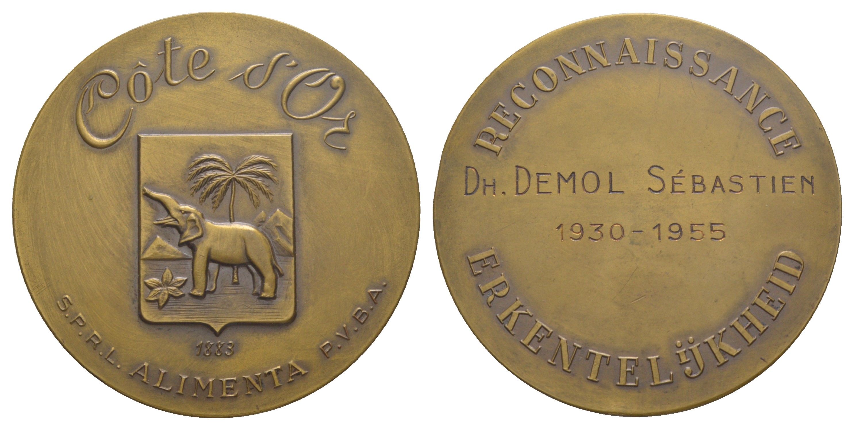 Бельгия медаль "благодарность и признание Демола Себастьена (1930-1955) - доктора Красного креста, помогавшим голодающим людям в США" 1955 в оригинальной упаковке, Брюссельский монетный двор, Слон, диаметр 61 мм, вес 77,2 гр латунь 8-2-01-74