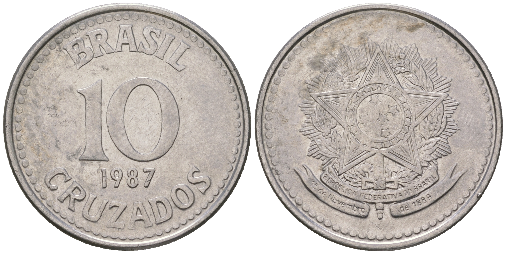 Бразилия 10 крузадо 1987 реформа 1986-1989 KM 607 нержавеющая сталь 4641-626