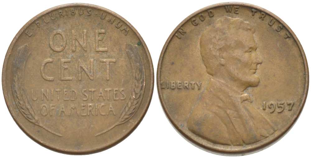 США 1 ЦЕНТ 1957 ЛИНКОЛЬН KM А132 медь цинк 218-711