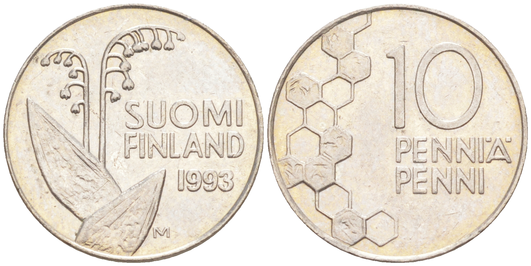 ФИНЛЯНДИЯ 10 ПЕННИ 1993 М, ЛАНДЫШ KM 65 медно-никель 4547-236