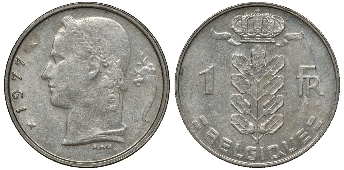 БЕЛЬГИЯ 1 ФРАНК 1977 KM 143.1 медно-никель 72-1063