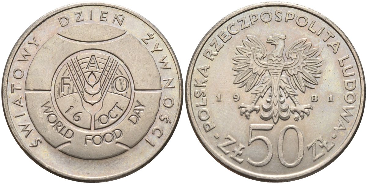 Польша 50 злотых 1981 Продовольственная программа - ФАО Y 127 медно-никель 4572-313