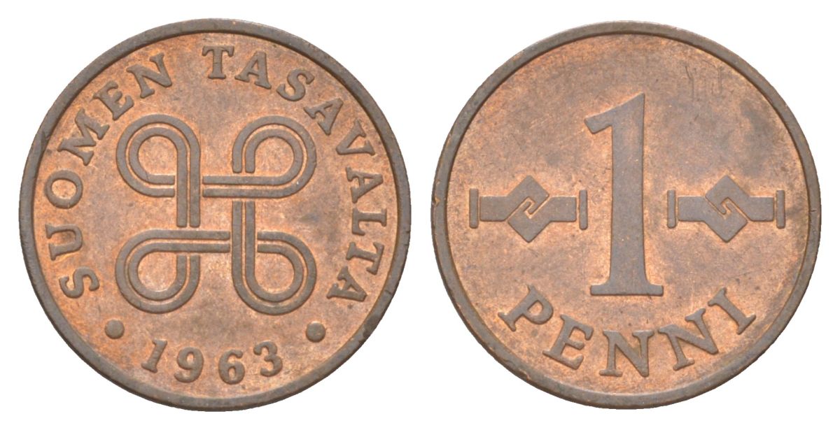 Финляндия 1 пенни 1963 KM 44 медь aUNC 4627-1024