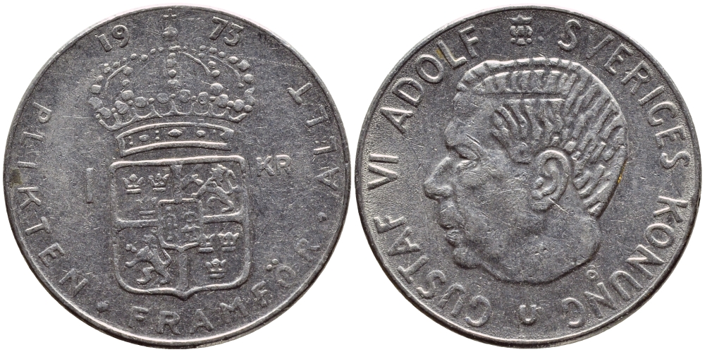 Швеция 1 крона 1973 Густав VI Адольф (1950-1973) KM 826а медь плакированная медно-никелем 4395-131