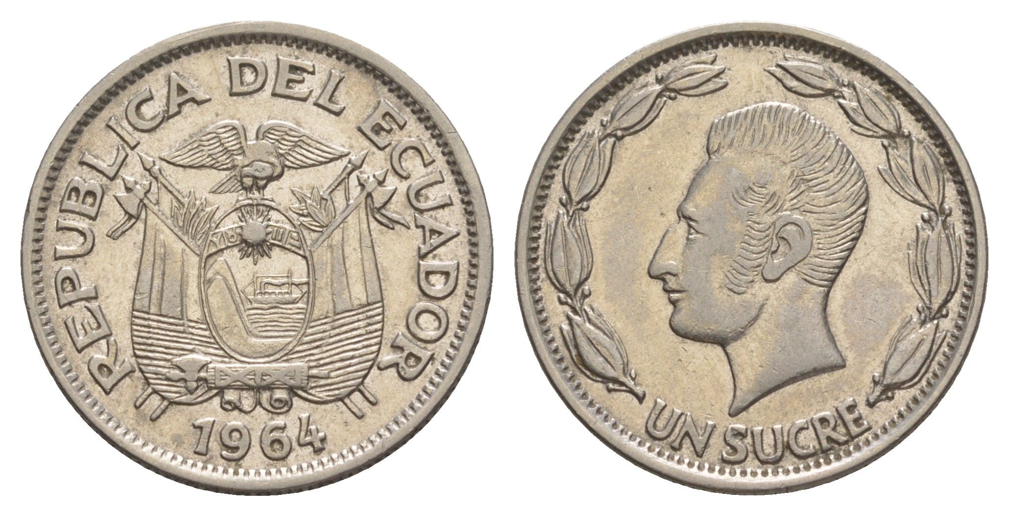 Эквадор 1 сукре 1964 KM 78b сталь плакированная никелем 4641-641