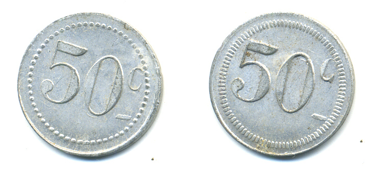 ФРАНЦИЯ 50 САНТИМОВ НАЧАЛО XX ВЕКА d 24 мм, вес около 1,0 гр., платежный жетон алюминий 89-934