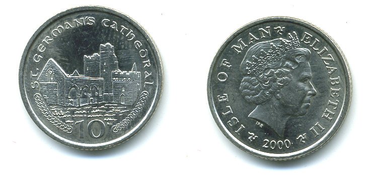 ОСТРОВ МЭН 10 ПЕНСОВ 2000 PM AA КАФЕДРАЛЬНЫЙ СОБОР KM 1039 медно-никель UNC 04-436