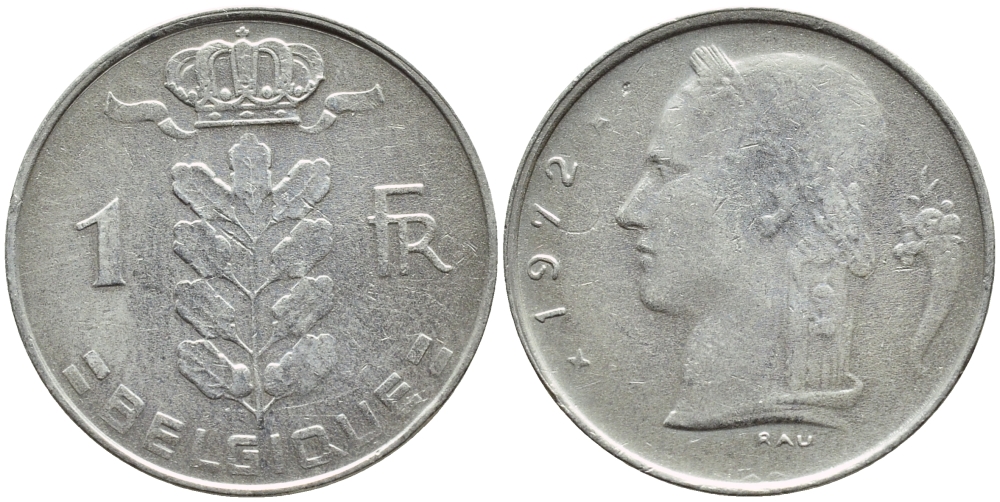 Бельгия 1 франк 1972 Belgique, Бодуэн I (1951-1993) KM 142.1 медно-никель 4384-531