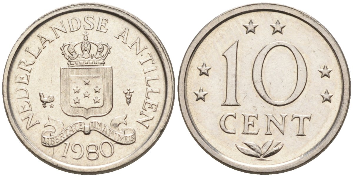 Нидерландские Антилы 10 центов 1980 Беатрикс (1980-2013) KM 10 никель 4181-347