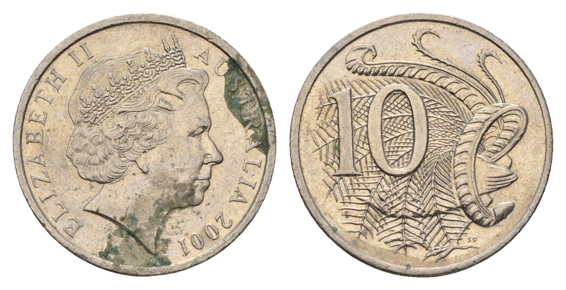 Австралия 10 центов 2001 Елизавета II (1952-2022), птица лирахвост KM 402 медно-никель 190-742