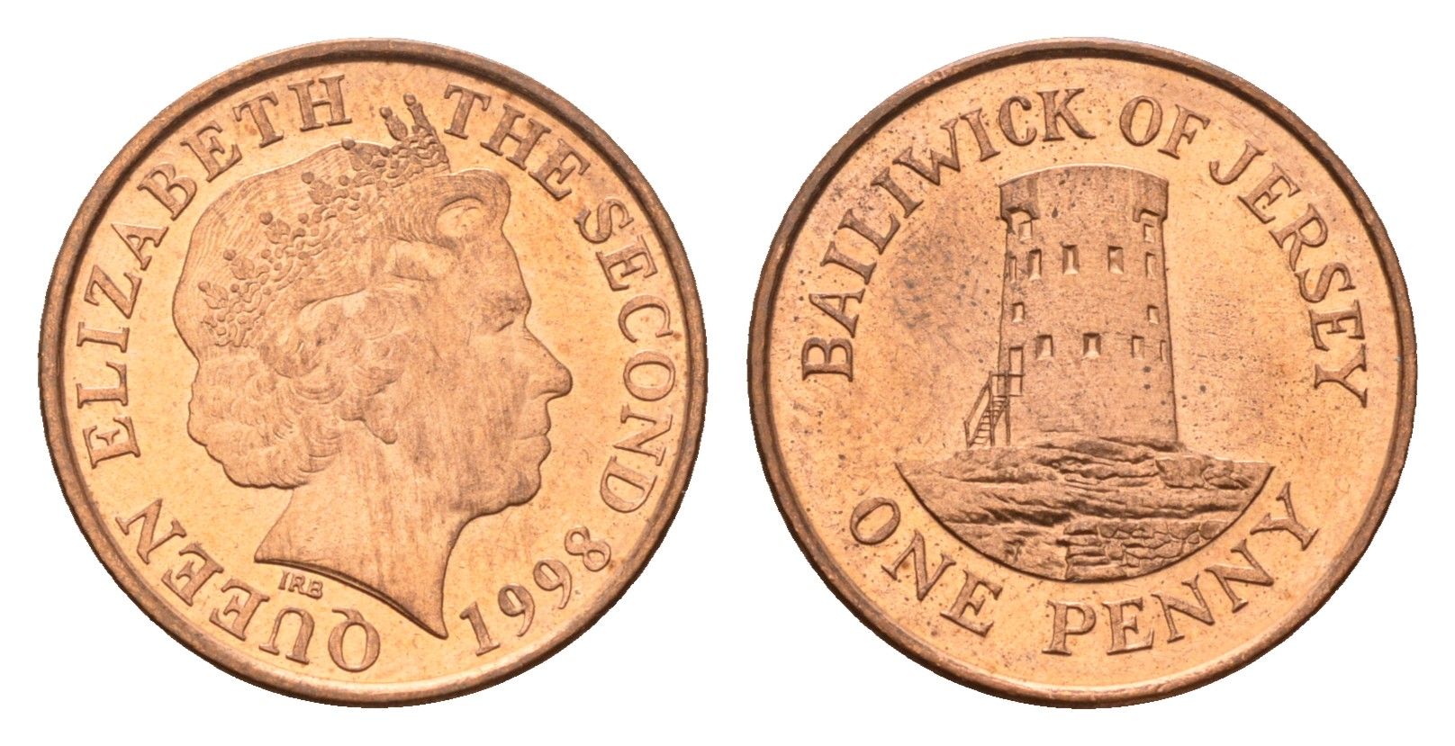 Джерси 1 пенни 1998 Елизавета II (1952-2022), башня Святого Клемента KM 103 сталь плакированная медью UNC 4647-635