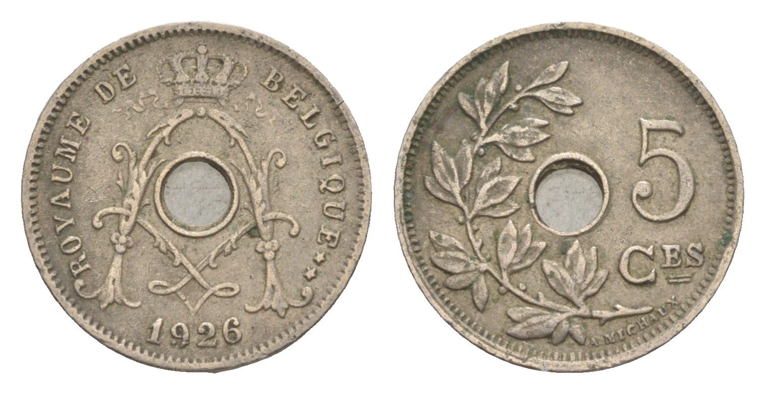 Бельгия 5 сантимов 1926 Belgique, Альберт I (1909-1934) KM 66 медно-никель 4640-1016