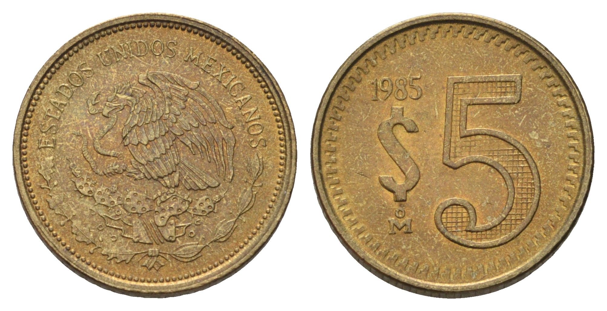 Мексика 5 песо 1985 KM 502 латунь UNC 4580-1214