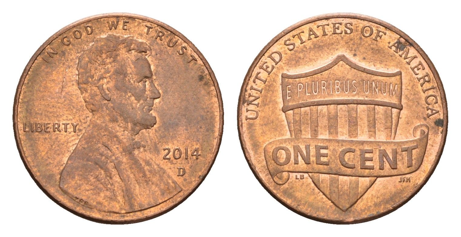 США 1 цент 2014 D, Линкольн KM 468 цинк плакированный медью 4674-723