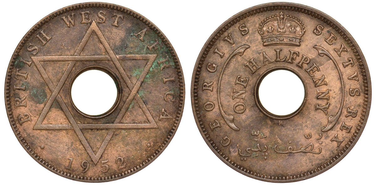 Британская Западная Африка 1/2 пенни 1952 H, Георг VI KM 27a бронза 25-1331