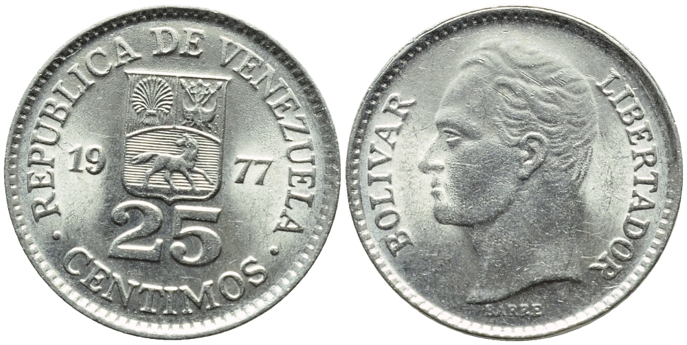Венесуэла 25 сентимо 1977 Симон Боливар KM 50.2 никель 4392-949