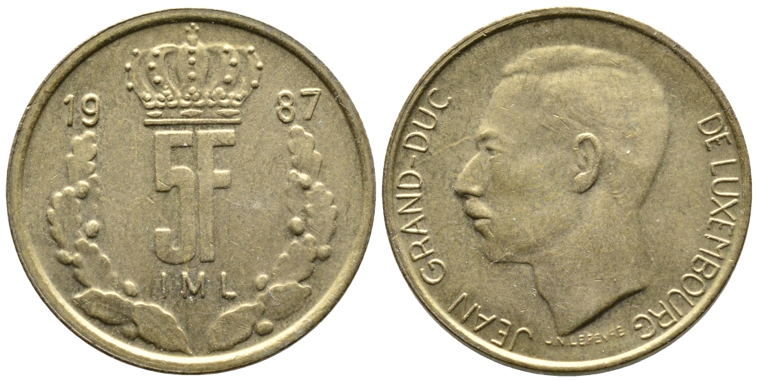 Люксембург 5 франков 1987 Великий герцог Жан (1964-1999) KM 60.1 латунь 4364-1154