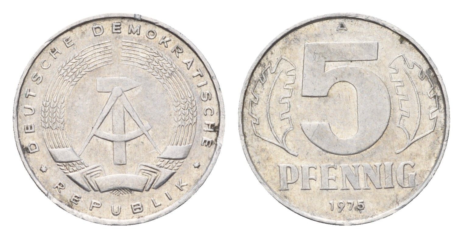 ГДР 5 пфеннигов 1975 A KM 9.1 алюминий 4685-1264