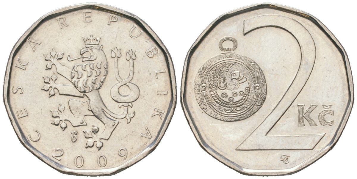 Чехия 2 кроны 2009 b’ KM 9 сталь плакированная никелем aUNC 4516-763