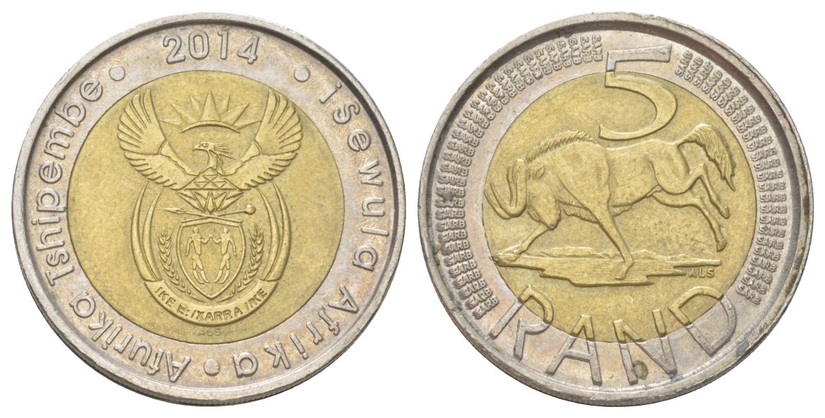 ЮАР 5 рандов 2014 биметалл 4626-926