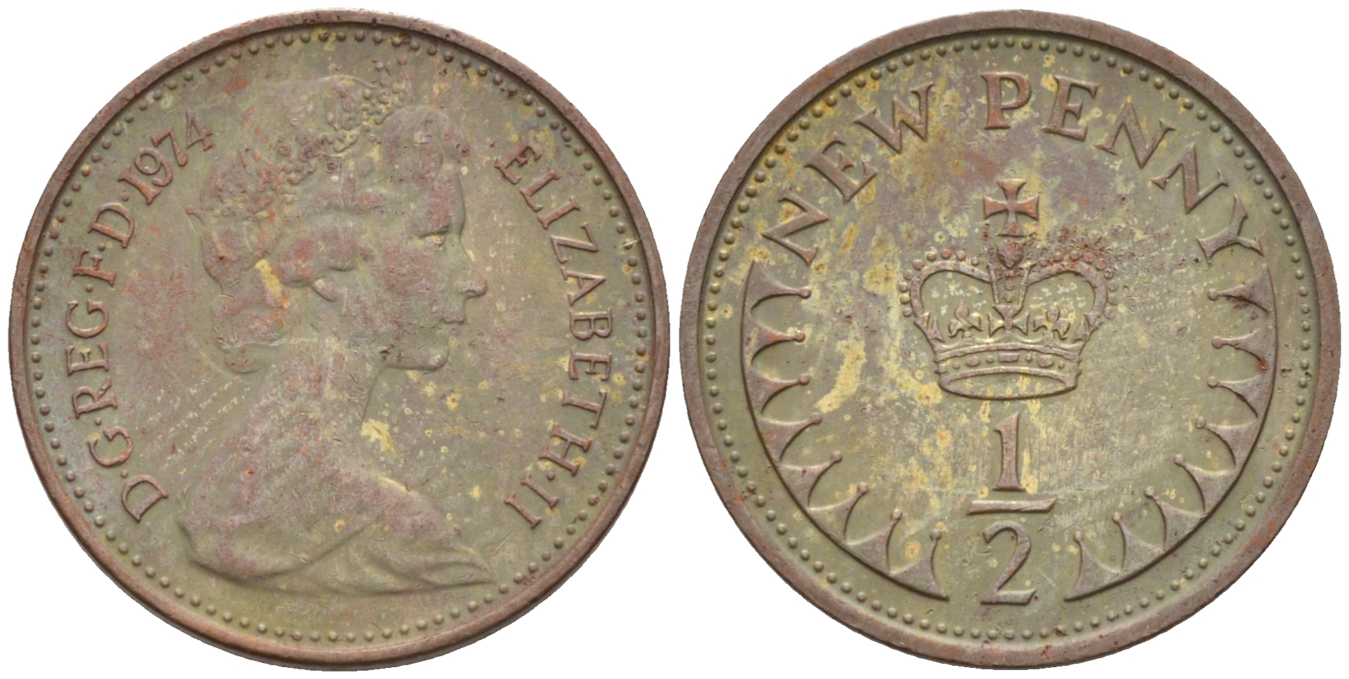 Великобритания 1/2 пенни 1974 Елизавета II (1952-2022) KM 914, Spink 4239 бронза 4588-1265