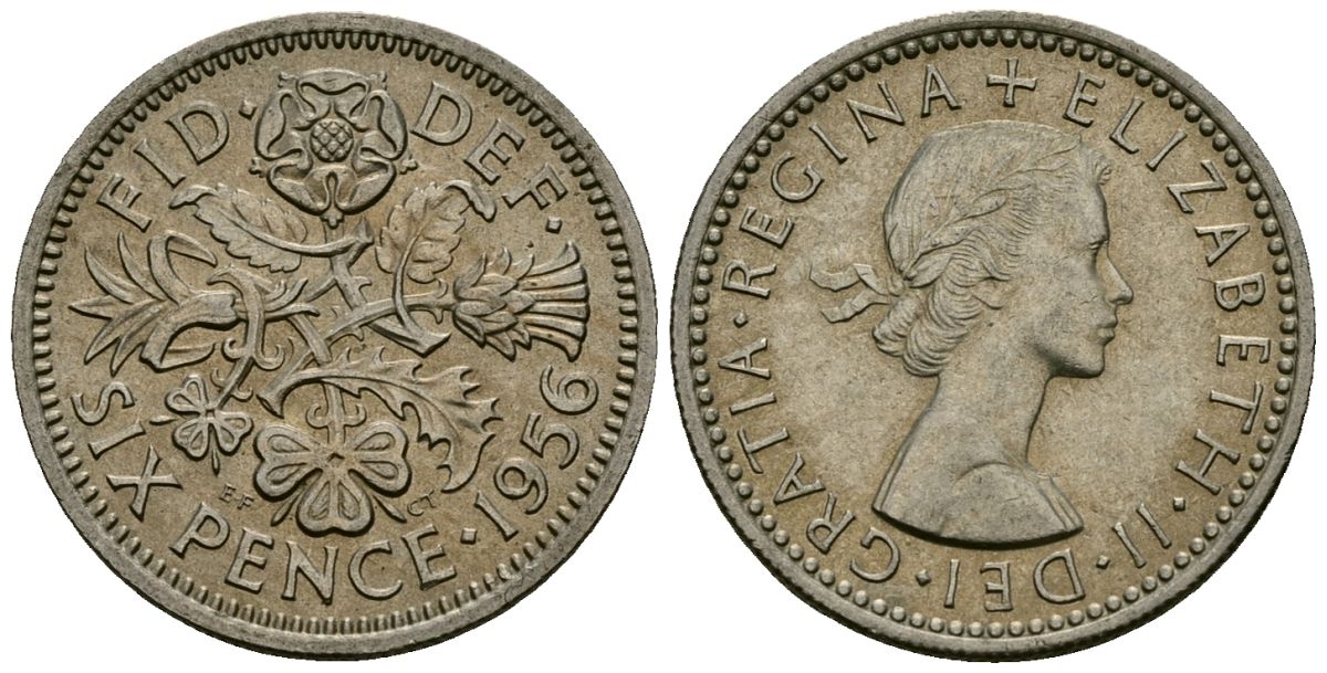 Великобритания 6 пенсов 1956 Елизавета II (1952-2022) KM 903, Spink 4149 медно-никель 4174-133