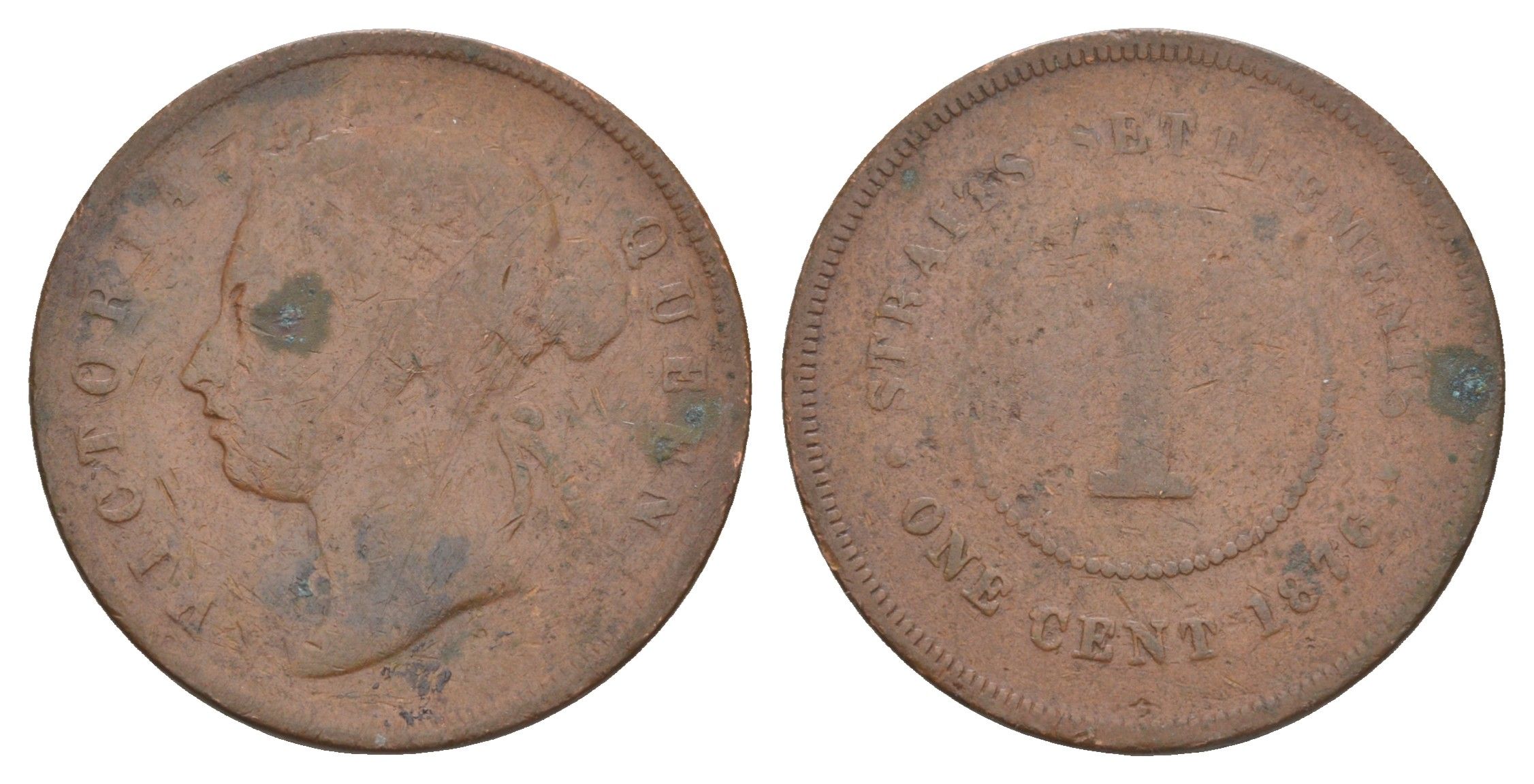 Стрейтс-Сетлментс (Стрейтс Сетлментс) 1 цент 1876 Виктория (1837-1901) KM 9 бронза 4654-137