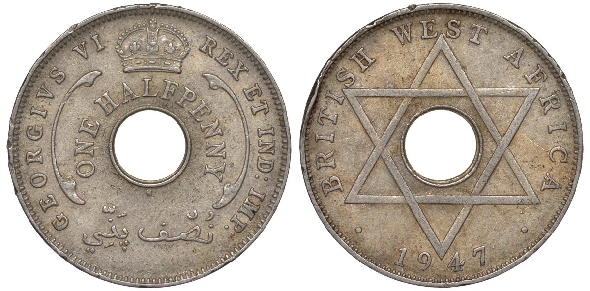 Британская Западная Африка 1/2 пенни 1947 H, Георг VI KM 18 медно-никель 25-2235