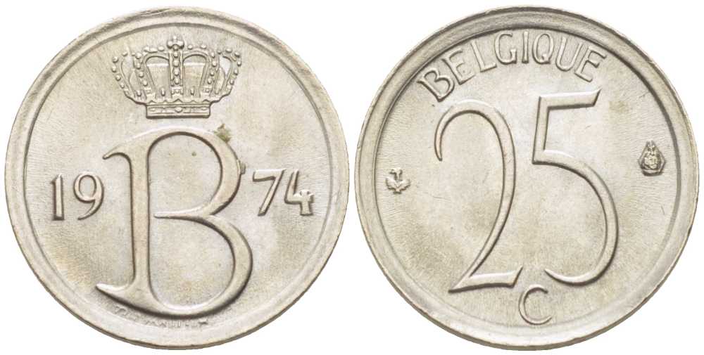 БЕЛЬГИЯ 25 САНТИМОВ 1974 BELGIQUE KM 153.1 медно-никель 206-111