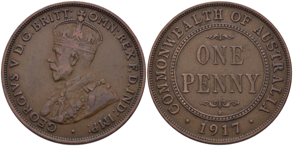 АВСТРАЛИЯ 1 ПЕННИ 1917 ГЕОРГ V KM 23 бронза 82-712