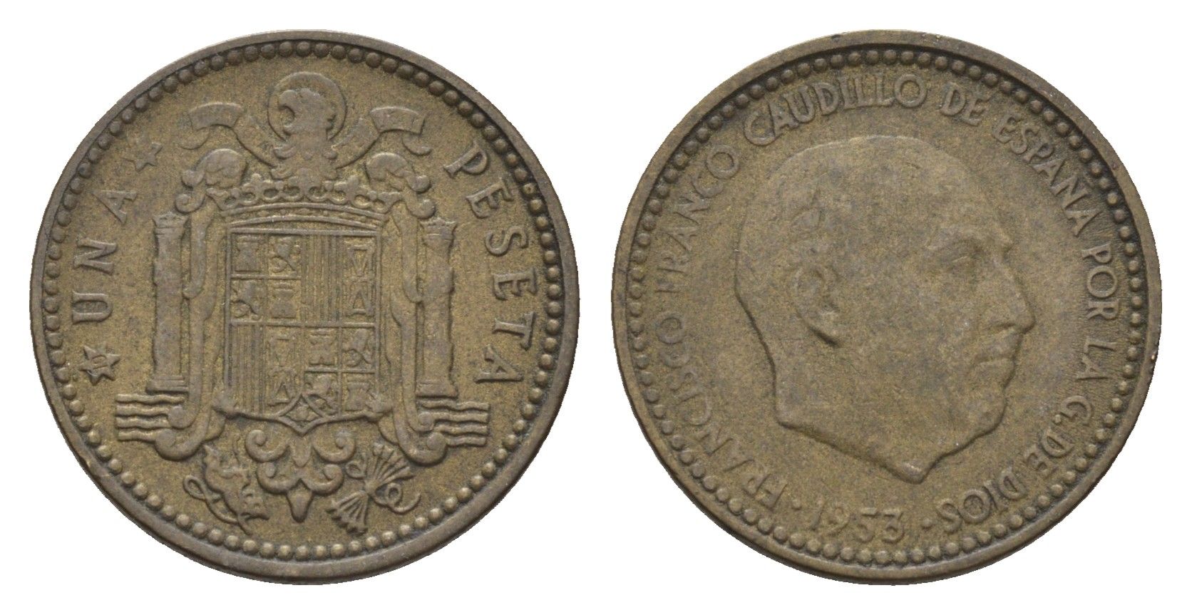 Испания 1 песета 1953 Франсиско Франко (1939-1975) KM 775 алюминиевая бронза 4684-1044