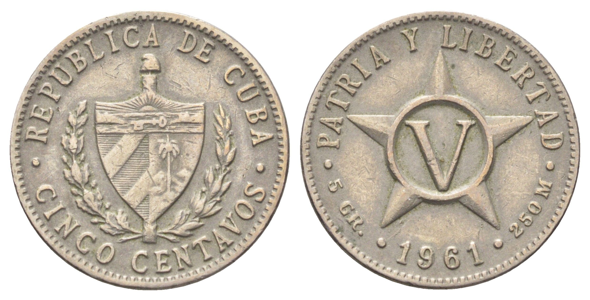 Куба 5 сентаво 1961 KM 11.3 медно-никель 4697-1142
