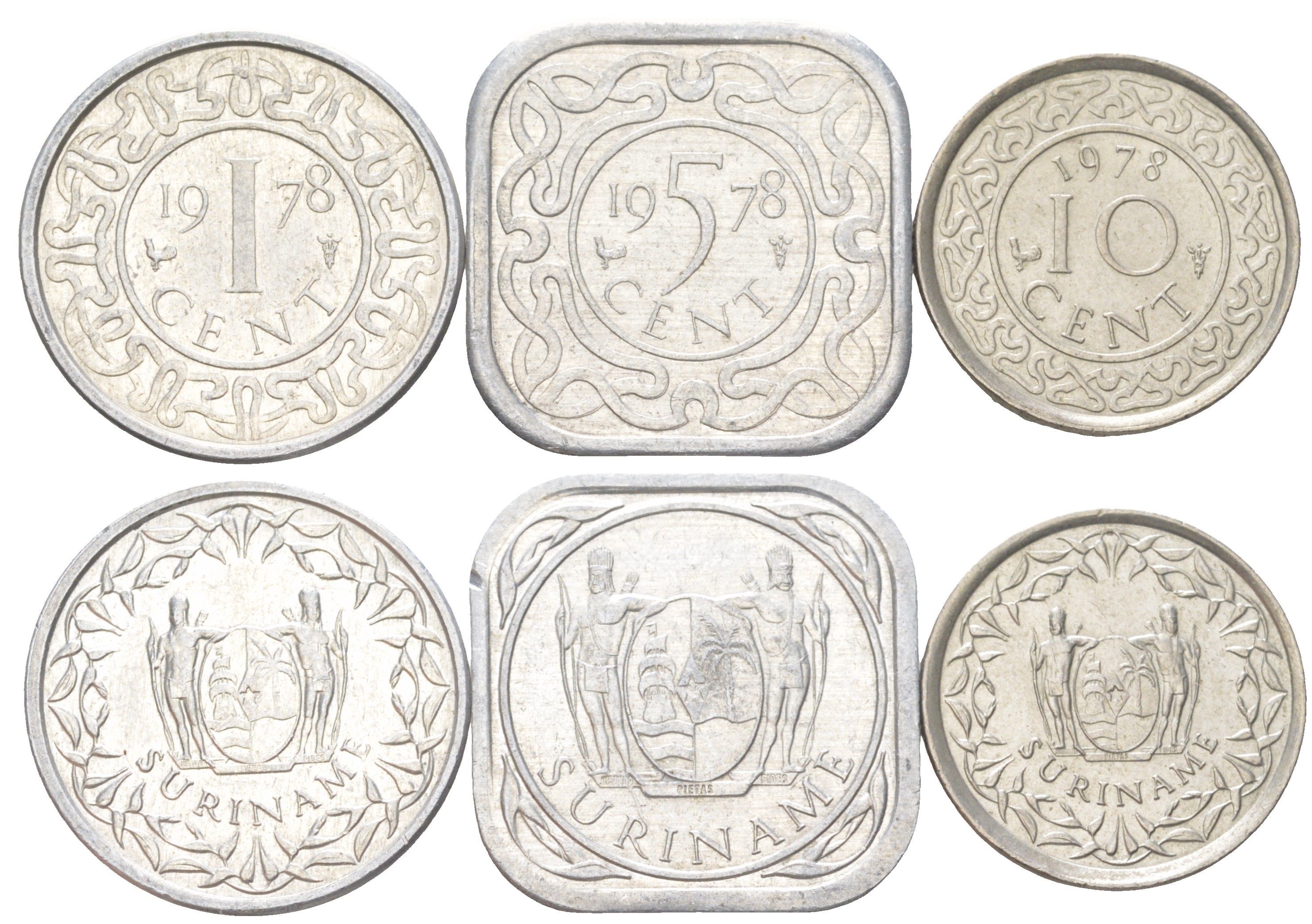 Суринам годовой набор из 3 монет (1, 5 и 10 центов) 1978 KM 11a, 12a и 13 UNC 00-00