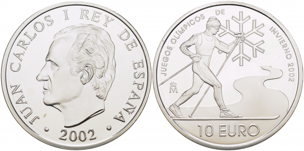 Испания 10 евро 2002 XIX зимние Олимпийские игры в Солт-Лейк-Сити , лыжник KM 1078 серебро PROOF 11-176-12