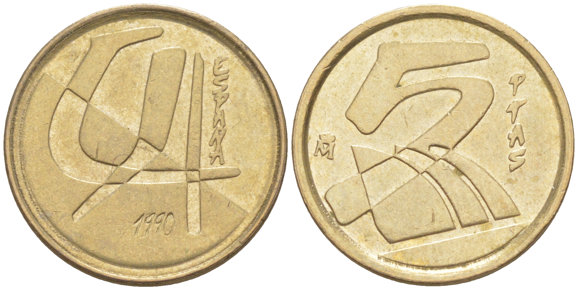 ИСПАНИЯ 5 ПЕСЕТ 1990 ХУАН КАРЛОС I (1975-) KM 833 алюминиевая бронза 3955-567