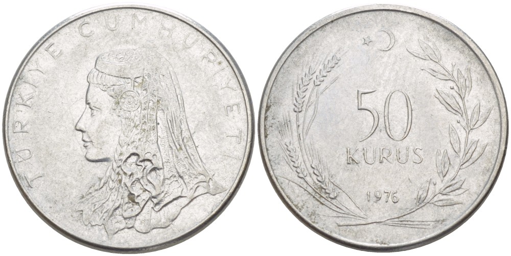 Турция 50 курушей 1976 Анатолийская невеста KM 899 нержавеющая сталь 4388-1037