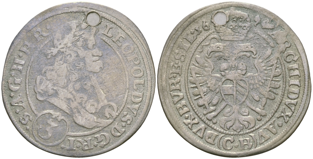 АВСТРИЯ 3 КРЕЙЦЕРА 1694 CB, ЛЕОПОЛЬД I (1658-1705), VIENNA MINT, С ОТВЕРСВТИЕМ KM 1855 серебро 99-952