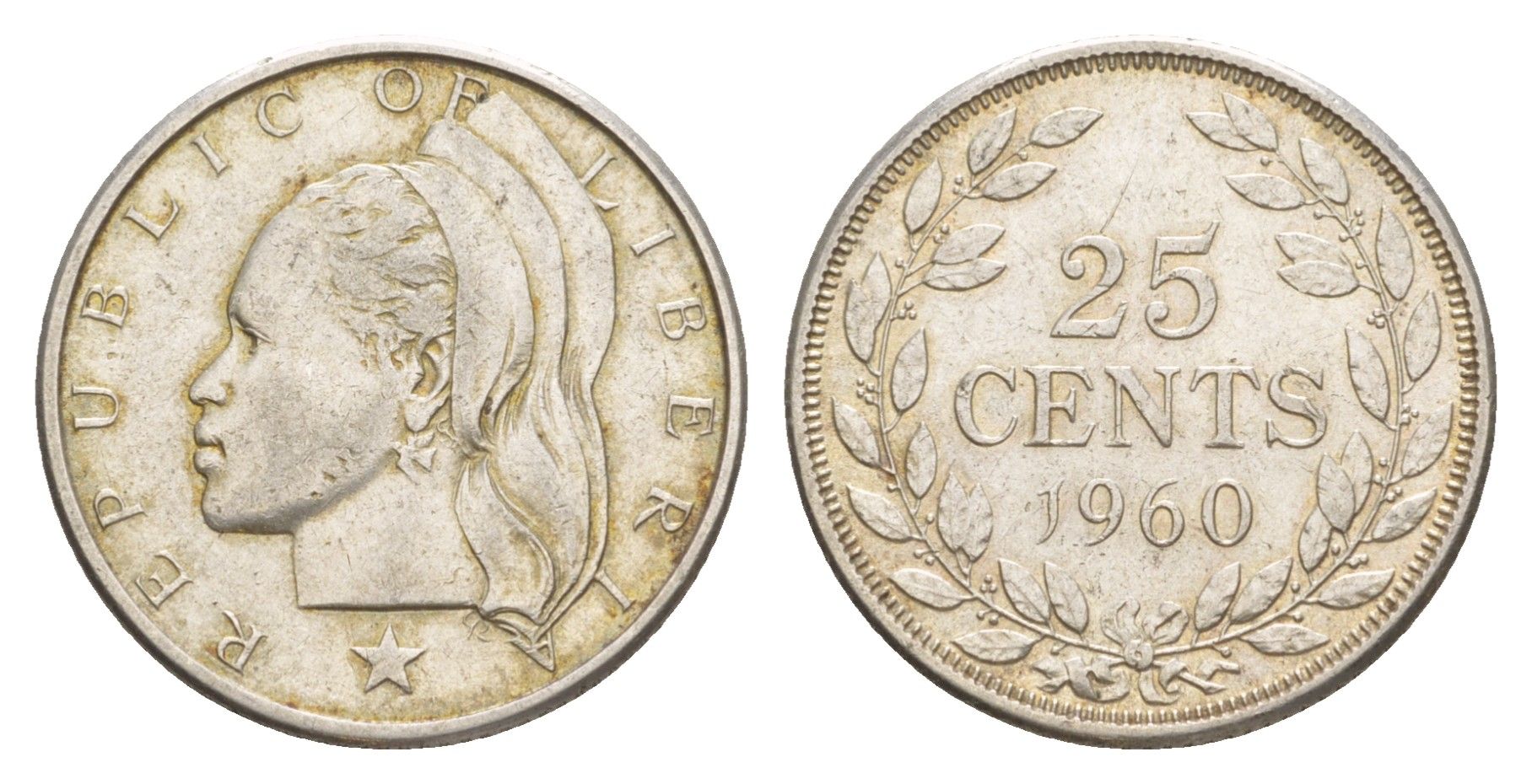 Либерия 25 центов 1960 KM 16 серебро 4637-244