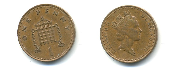 Великобритания 1 пенни 1987 Елизавета II (1952-2022) КМ 935, Spink 4381 (B3) бронза 59-1642